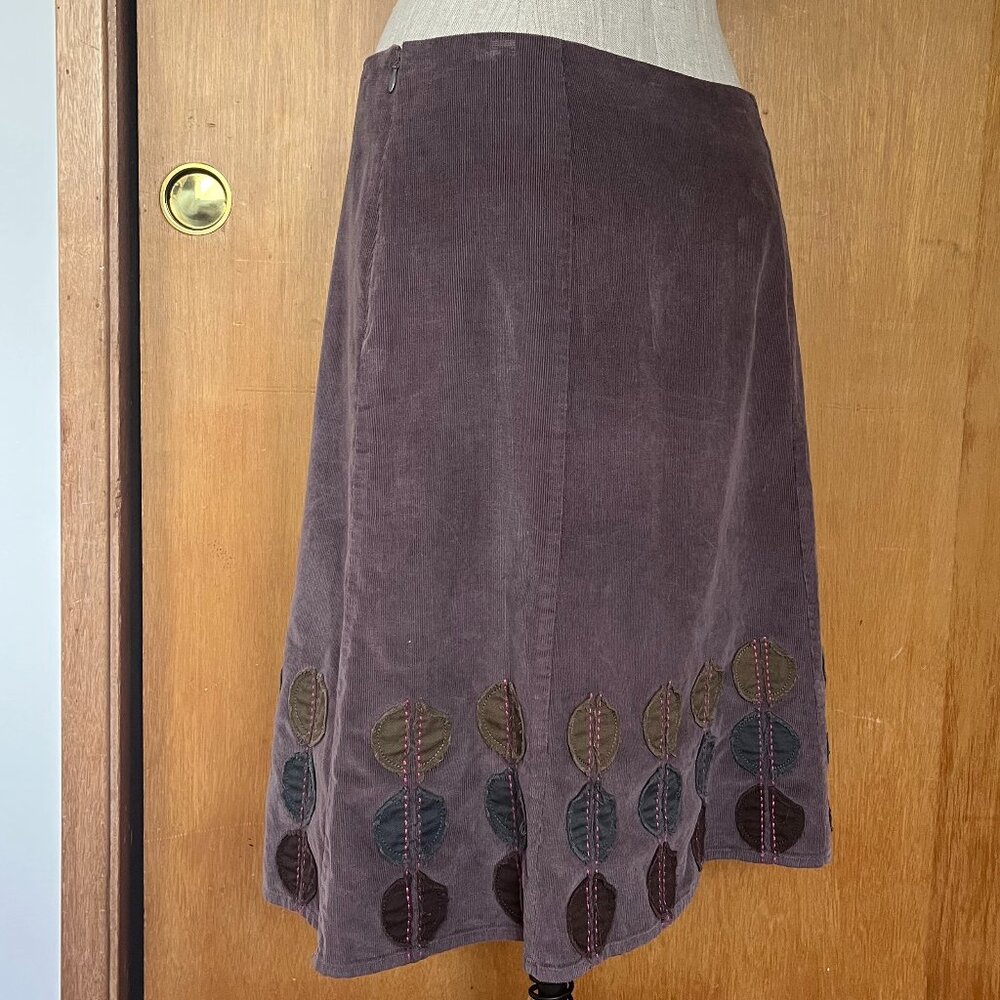 Boden brown A-line corduroy skirt with Applique Circles Lagenlook | size 8R